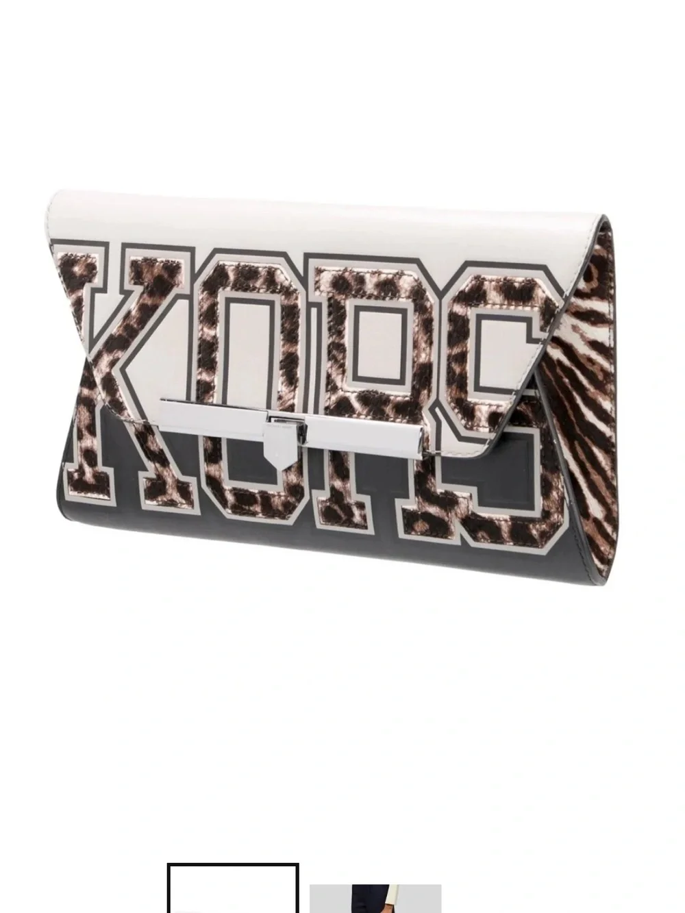 Michael Kors White, Black & Leopard-Print Logo Clutch - Picture 2 of 12